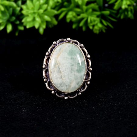 Handmade Brass Oxidized Ring with Amazonite Gemstone for Women